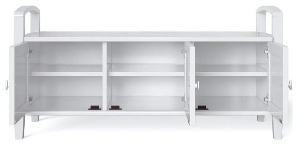 Warm Shaker Solid Wood 44 Inch Wide Transitional Entryway Storage Bench In White