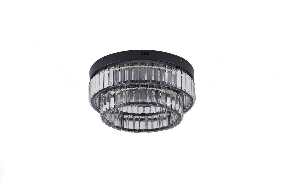 2-Light Dimmable Satin Black LED Flush Mount With Clear Crystal