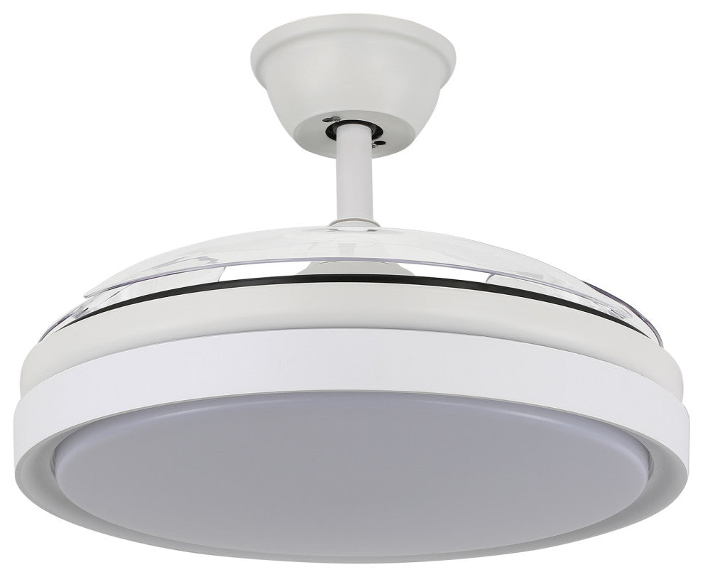 42 inch Contemporary Retractable 3-blade LED Ceiling Fan With Light, Remote, White
