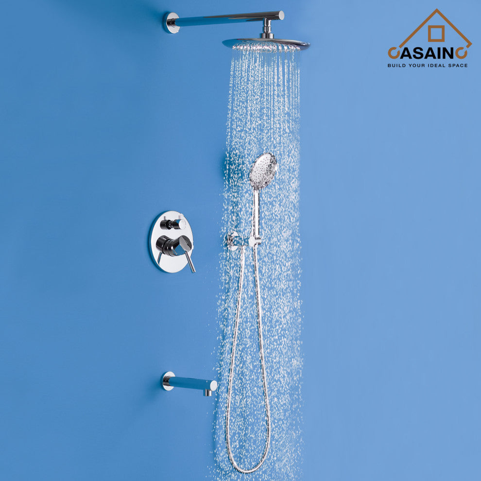 9.5 inch Wall-mounted Complete Shower System with Handheld and Tub Spout, Chrome