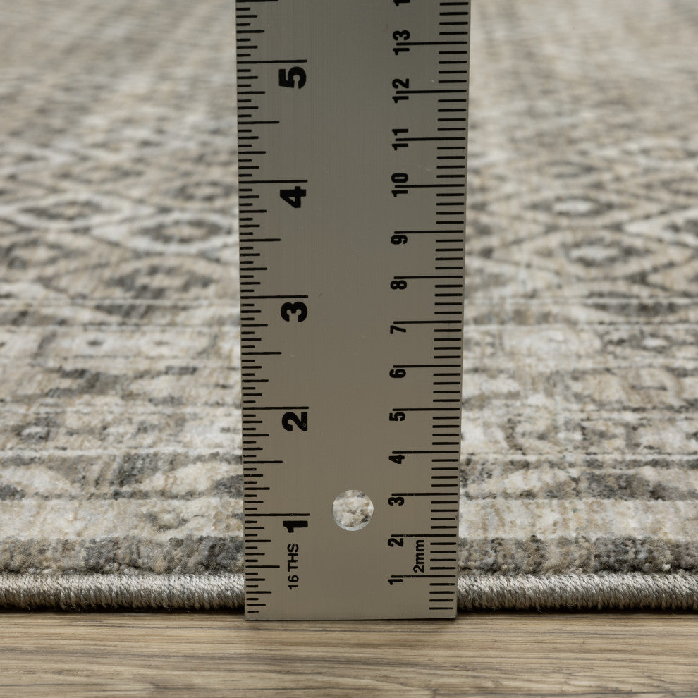 Callum Diamond Panel Grey/Beige Fringe Edge Rug 9'10" x 12'10"