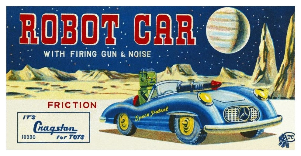 "Robot Car with Firing Gun & Noise" Digital Paper Print by Retrotrans, 42"x22"