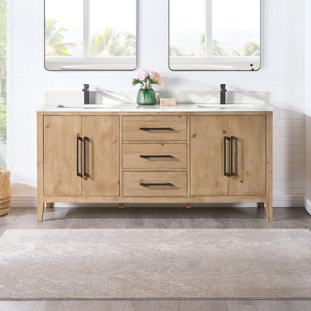 Laurel Bathroom Cabinet Vanity Base, Weathered Fir, 72", Without Mirror