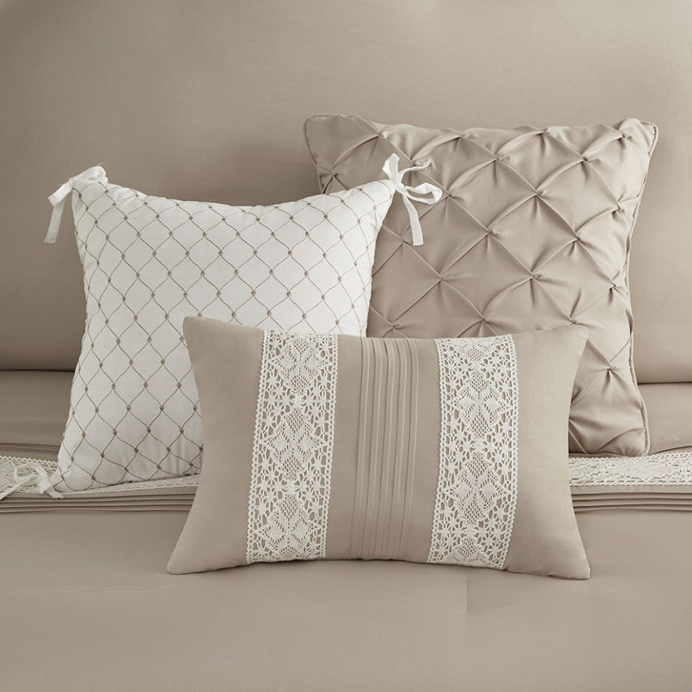 Madison Park Lacey 7 Piece Lace Trim Comforter Set With Throw Pillows