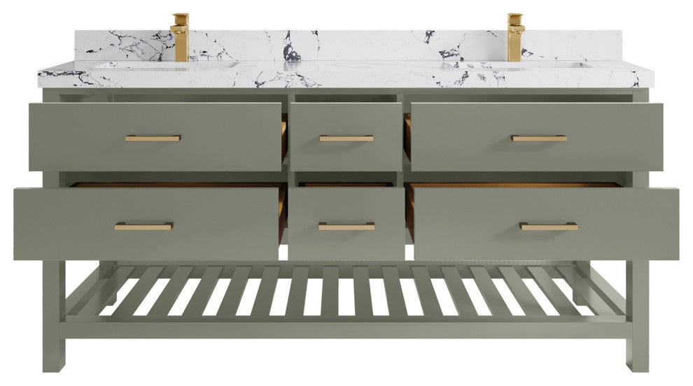 Parker 72" Double Sink Bath Vanity in Evergreen  2" Viola Night