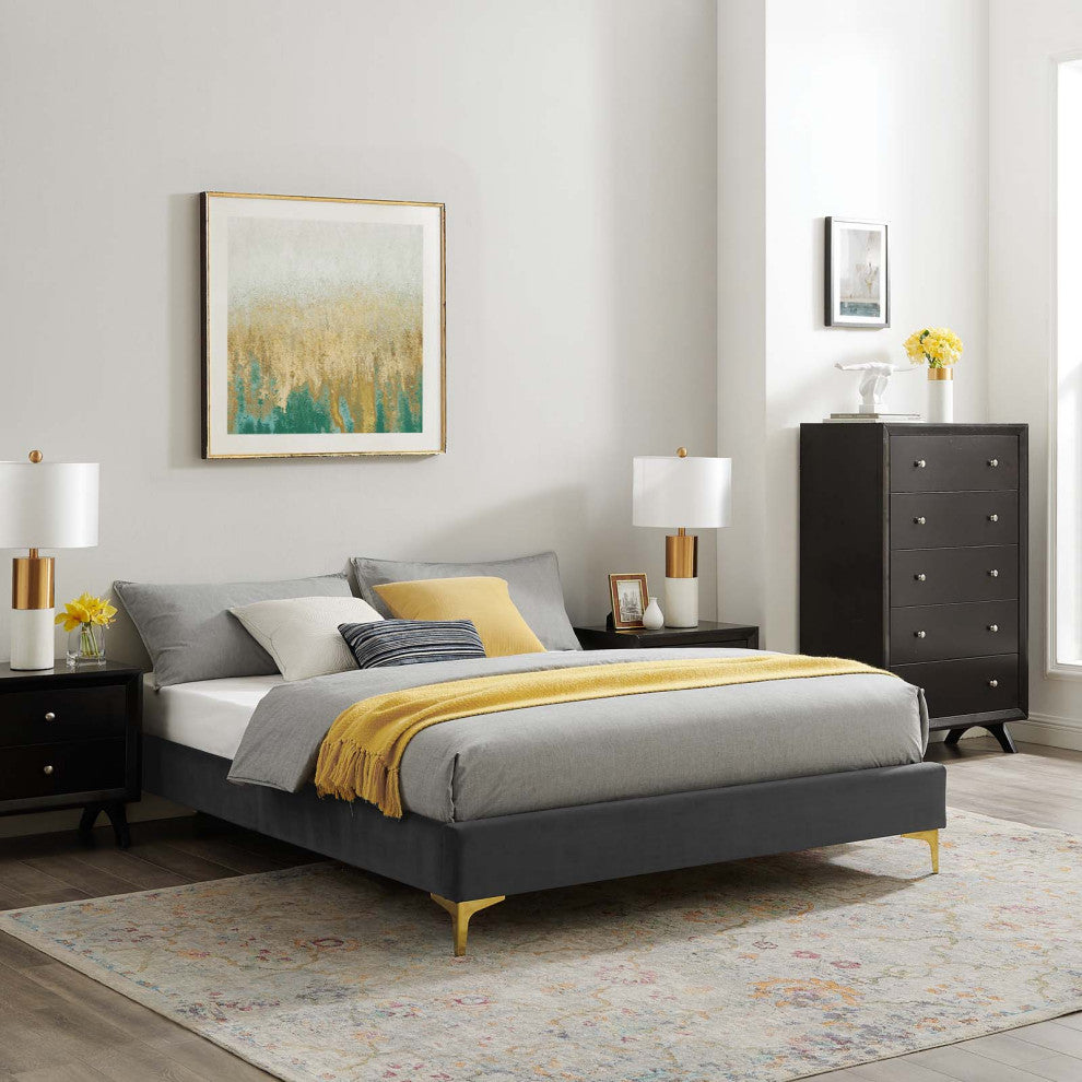 Sutton Full Performance Velvet Bed Frame Charcoal
