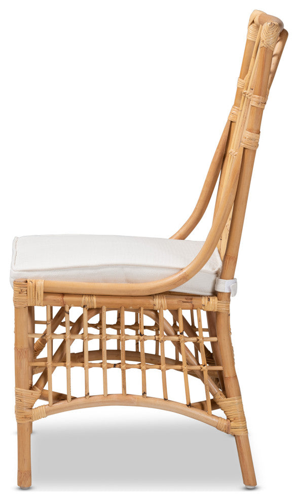 Alby Modern Bohemian Rattan Collection, White/Natural Brown, Dining Chair