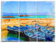 "Blue Boats in Sea" Painting Metal Wall Art, 3 Panels, 36"x28"