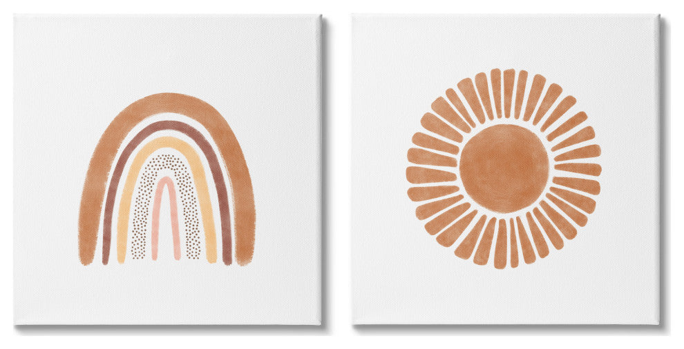 Cute Patterned Rainbow and Sun Boho Kids Doodle, 2pc, each 17 x 17