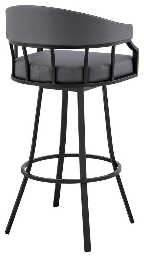 Palmdale 30 Swivel Slate Grey Faux Leather and Black Metal Bar Stool