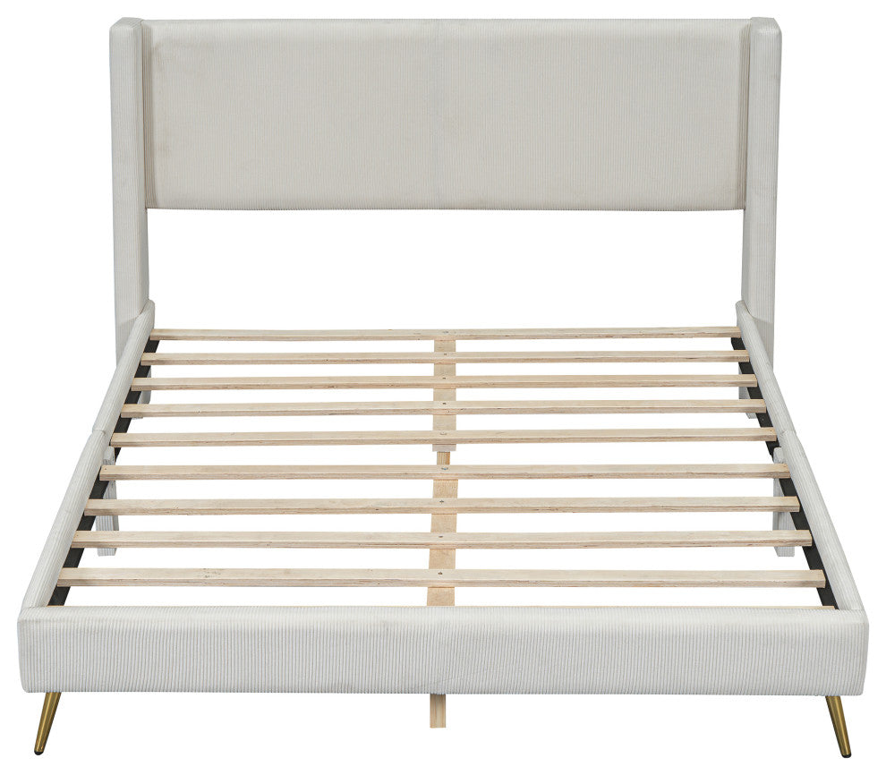 Gewnee Queen Size Corduroy Platform Bed with Metal Legs