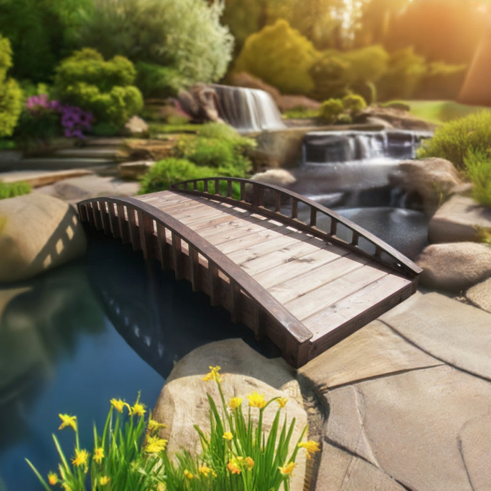 SamsGazebos Japanese Crescent Wood Garden Bridge 8 ft