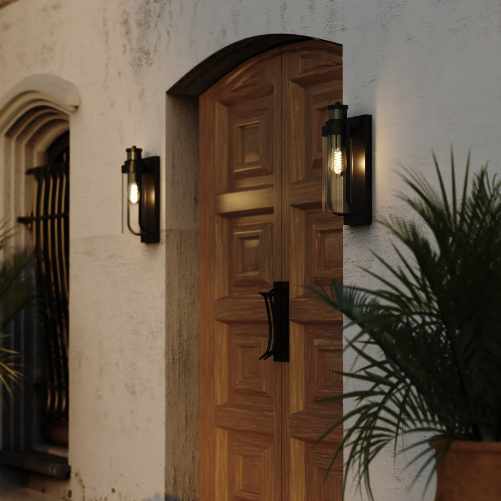 Lawton Steel Black Motion Sensor Dusk to Dawn Outdoor Wall Light Clear Glass