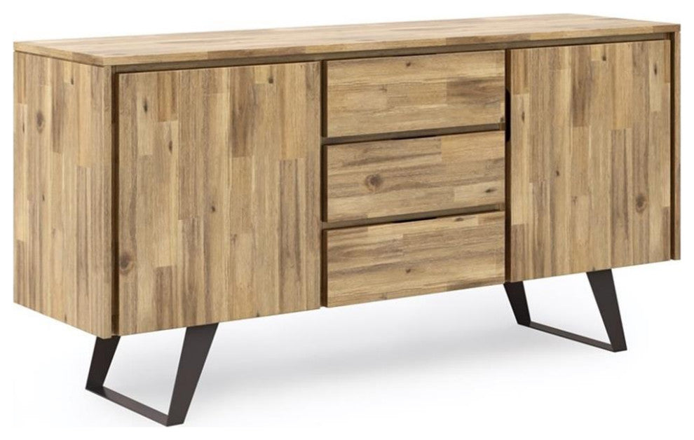 Lowry Solid Acacia Wood Sideboard Buffet In Distressed Golden Wheat