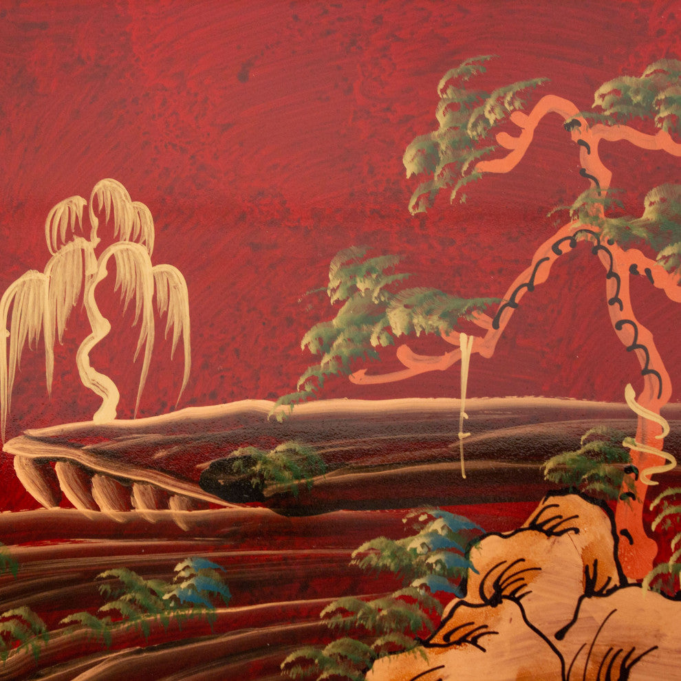 Red Lacquer Half-Round Cabinet Landscape