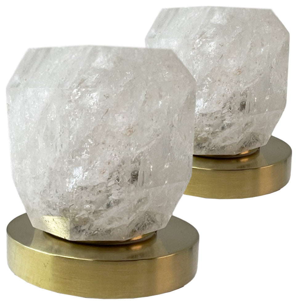 CastelloUSA Widespread, Bath Faucet, 2-White Rock Crystal Handles, Brushed Gold