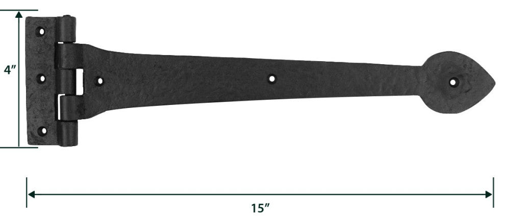 Door Strap Hinge Heart Tip Rough Forged Iron 15" Pack of 10 |