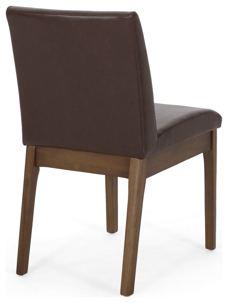 Oceanna Mid Century Modern Dining Chairs, Set of 2, Dark Brown + Natural Walnut, Pu