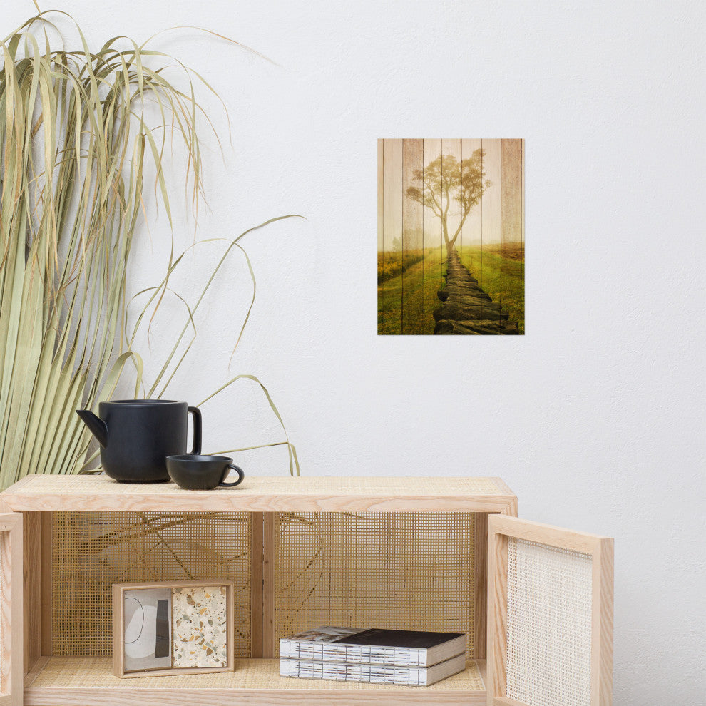 Faux Wood Calming Morning Landscape Photo Unframed Wall Art Prints, 12" X 16"