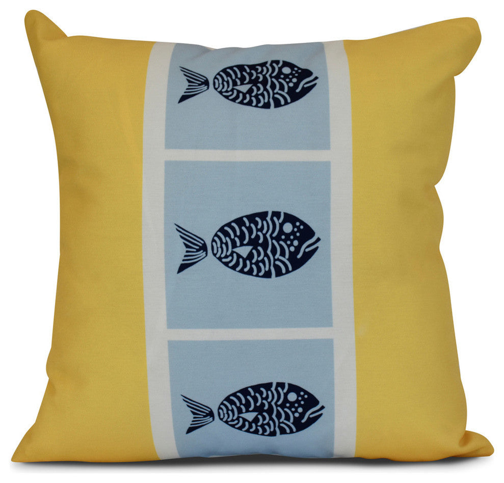 Fish Chips, Animal Print Pillow, Yellow, 16"x16"