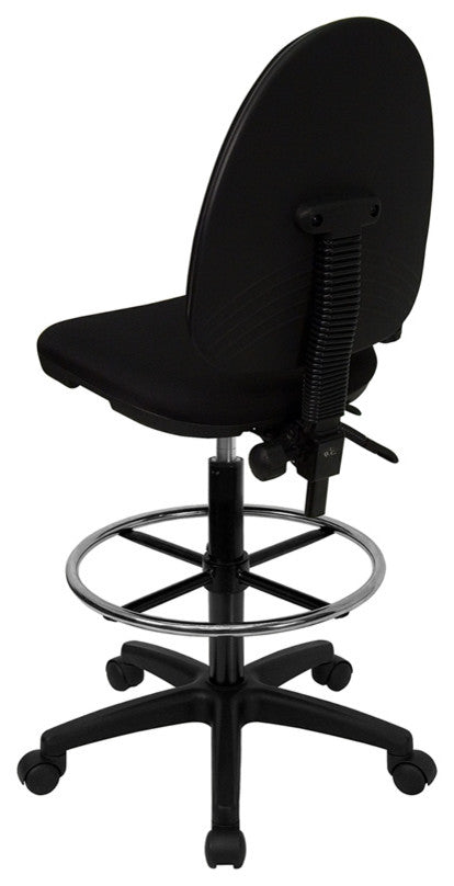 Mid-Back Black Fabric Drafting Chair with Adjustable Lumbar Support