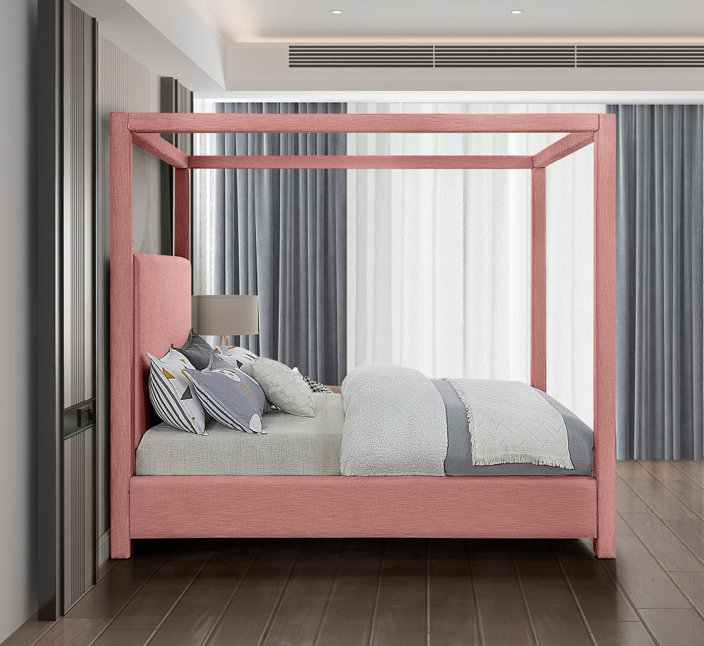 Emerson Upholstered Bed, Pink, King, Linen Textured Fabric