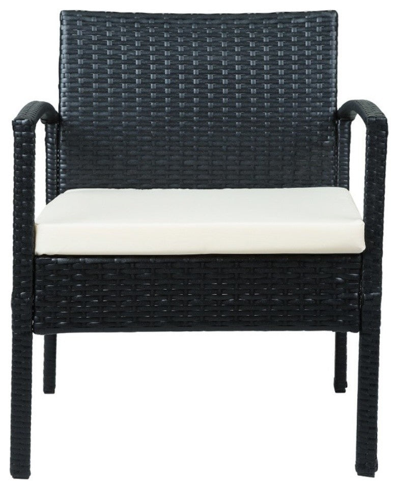 Teaset 4-Piece Black Wicker Patio Conversation Set with Beige Cushions