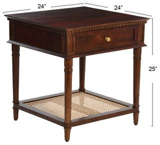 Maxwelton Acacia Wood and Cane Bed Side Table, Brown