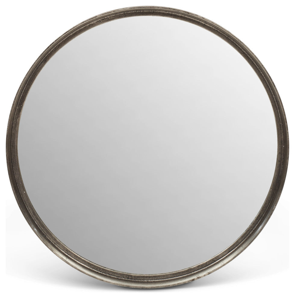 Samar 39" Round Mirror, Vintage Silver