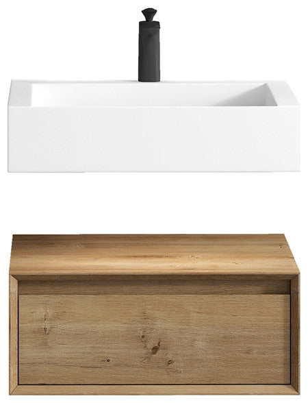 Alysa 24'' Floating Vanity, Acrylic Sink, White Oak