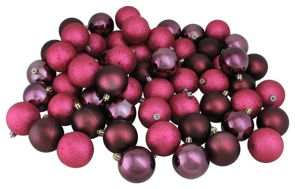 Mulberry Red Shatterproof 4-Finish Christmas Ball Ornaments, 2.5", 60-Piece Set