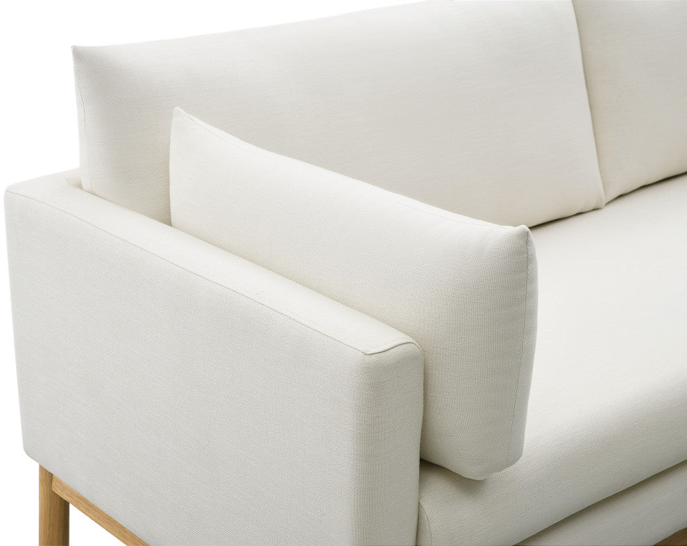 Langham Linen Textured Fabric Upholstered Loveseat, Cream
