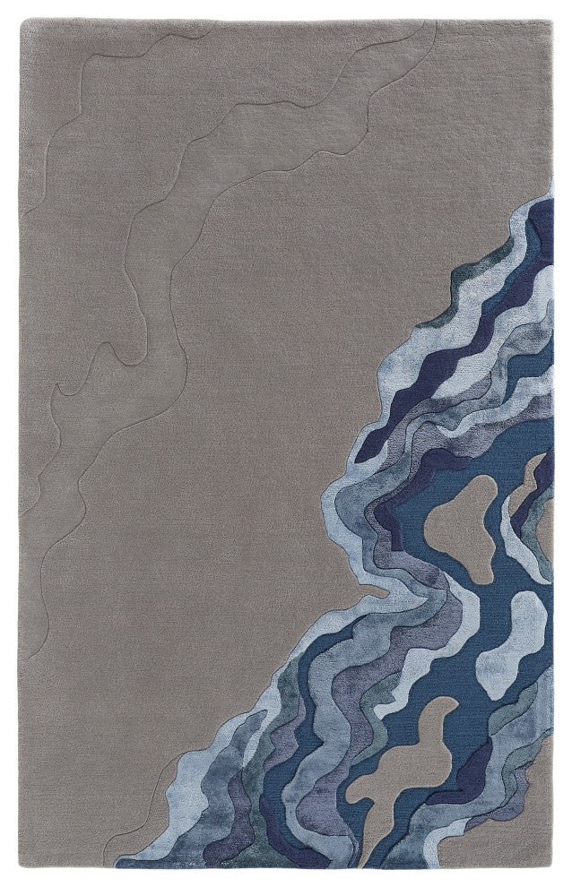 Weave & Wander Arwyn Modern Wool Rug, Gray/Blue, 5'x8'