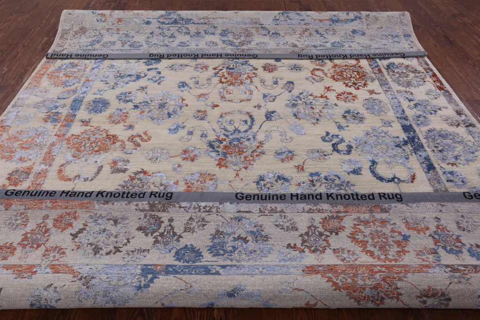 8' 0" X 10' 6" Persian Wool and Silk Hand Knotted Rug Q7098