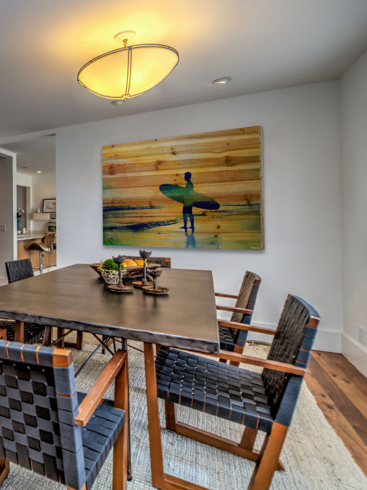 "Surf at Dusk" Print on Natural Pine Wood, 60"x40"