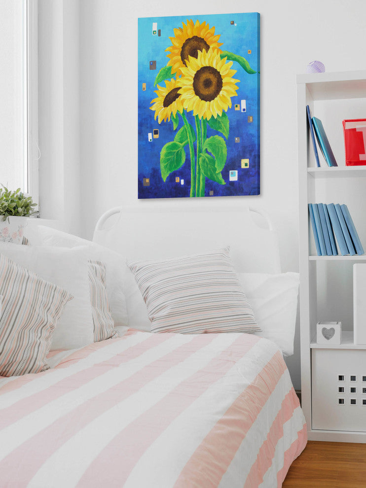 Marmont Hill, "Sunflowers on Blue" by Nicola Joyner on Wrapped Canvas, 30x45