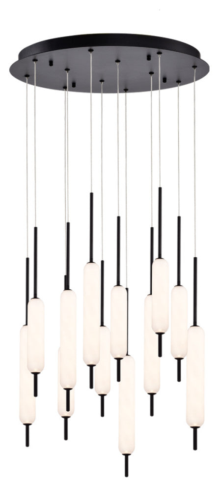 12 Light Midcentury Chandelier, Black