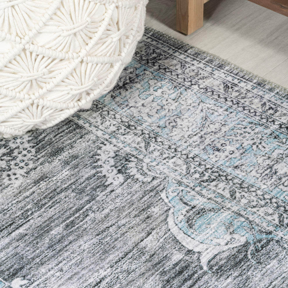 Bausch Distressed Chenille Washable Dark Gray/Blue 5 ft. x 8 ft. Area Rug