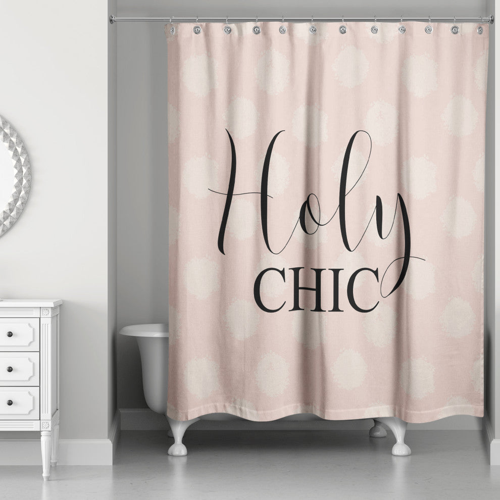 Holy Chic Cream Polka Dots on Pink 71x74 Shower Curtain