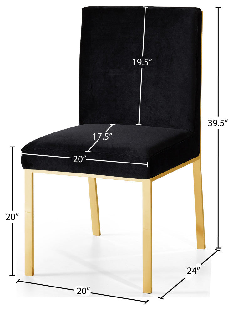 Opal Velvet Dining Chairs, Set of 2, Black, Gold Base