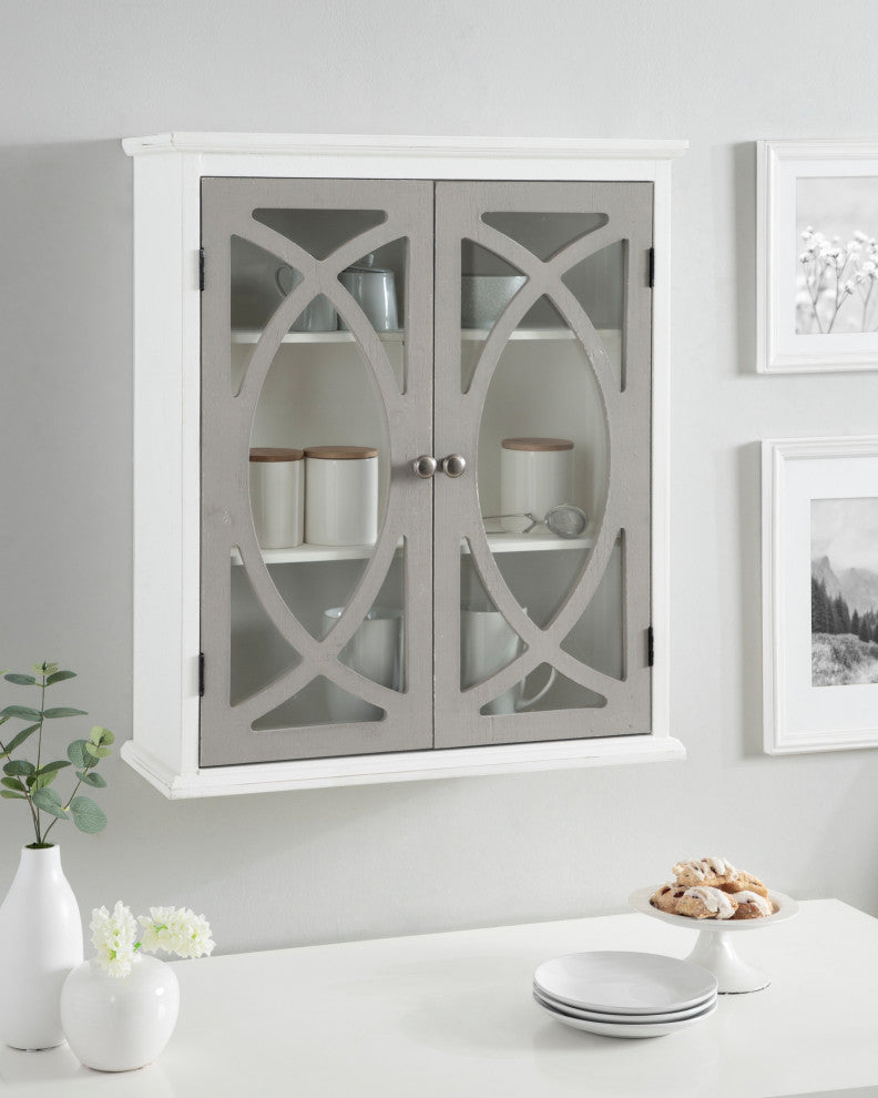 Quinlan Decorative Wood Wall Cabinet, White/Brown, 24x8x28