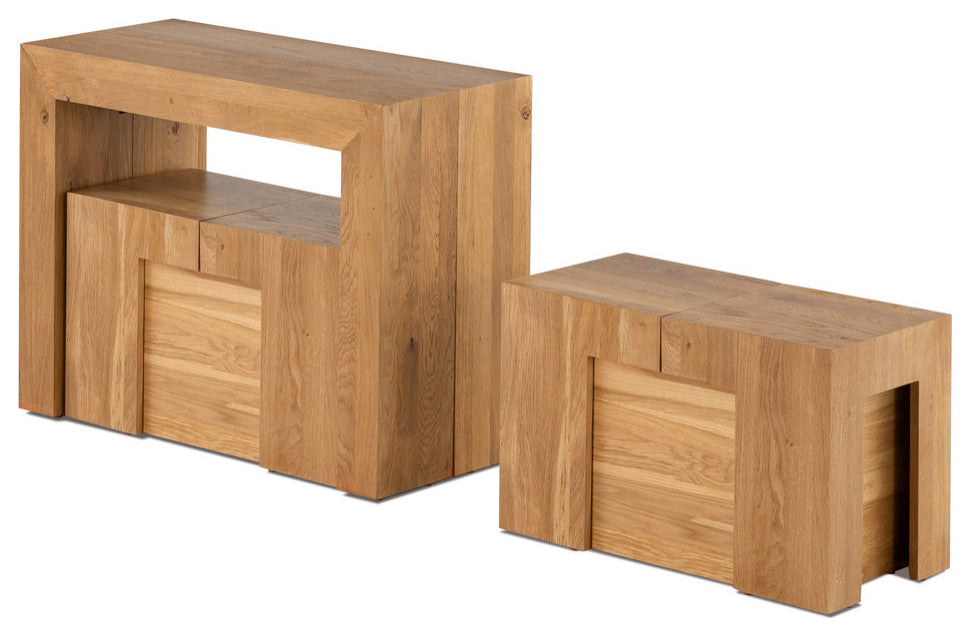 Transformer Table Dining Table Set With 2 Benches, Natural