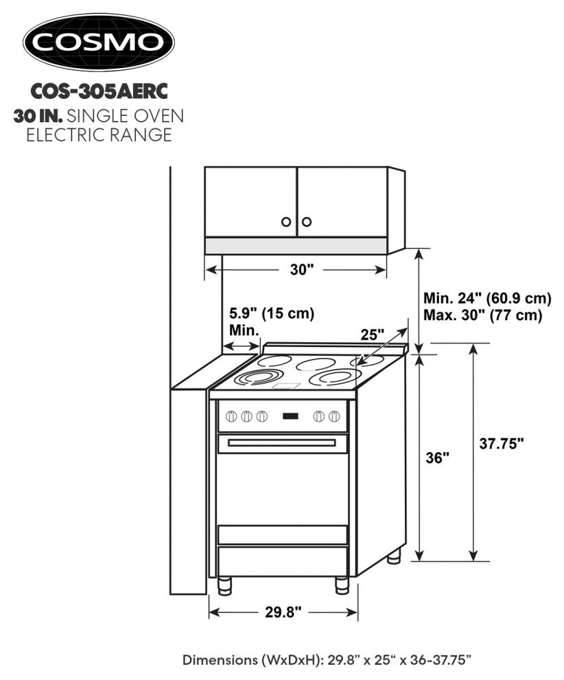 Single Oven Electric Range with 7-Function Convection Oven, 30", Cubic Feet