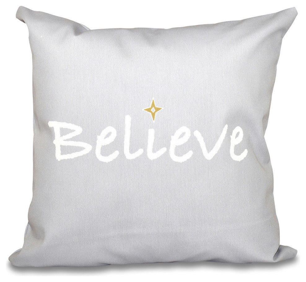 18"x18" Believe, Word Print Pillow, Gray