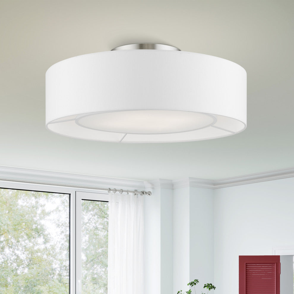 Gilmore 4 Light Brushed Nickel With Shiny White Accents Semi-Flush