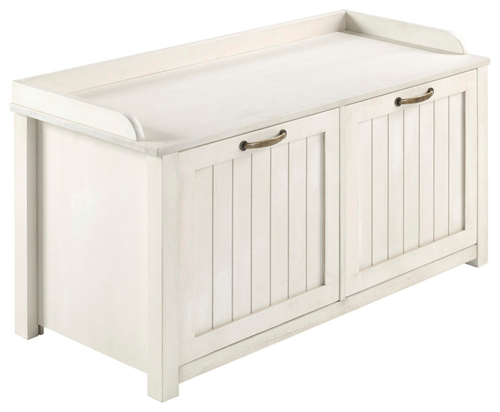 Farmhouse Tray Top Grooved Drop Down Shoe Storage Entry Bench "“ White Wash