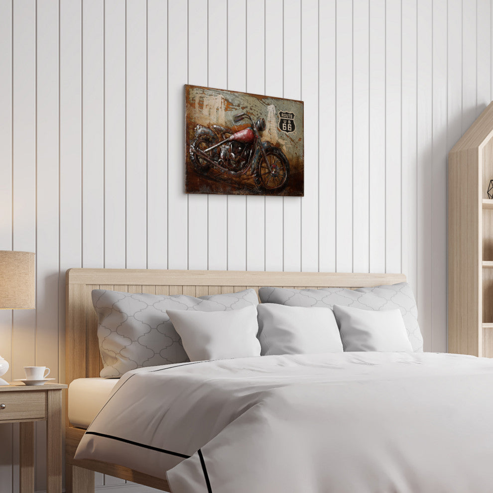 "Motorcycle" Wall Art Mixed Media Iron Hand Painted Dimensional Wall Sculpture