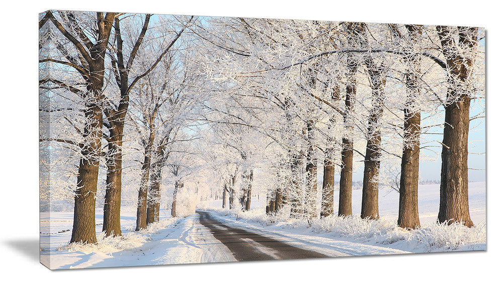 Beautiful Winter Lane at Morning, Large Forest Canvas Art Print, 32"x16"