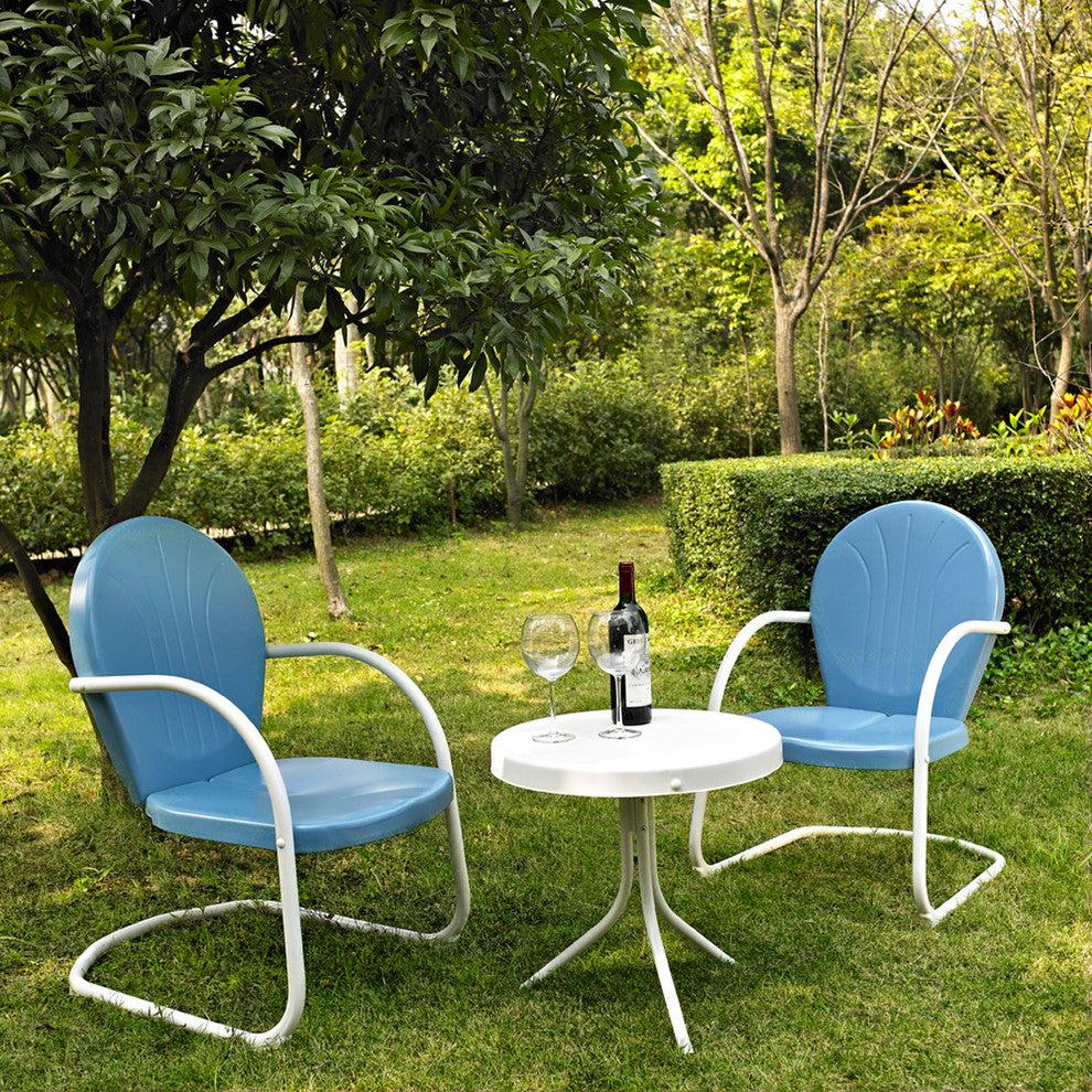 Griffith 3-Piece Metal Outdoor Conversation Seating Set, Sky Blue