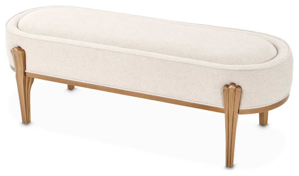 Camellia Field Accent Bench, Linen/Antique Gold